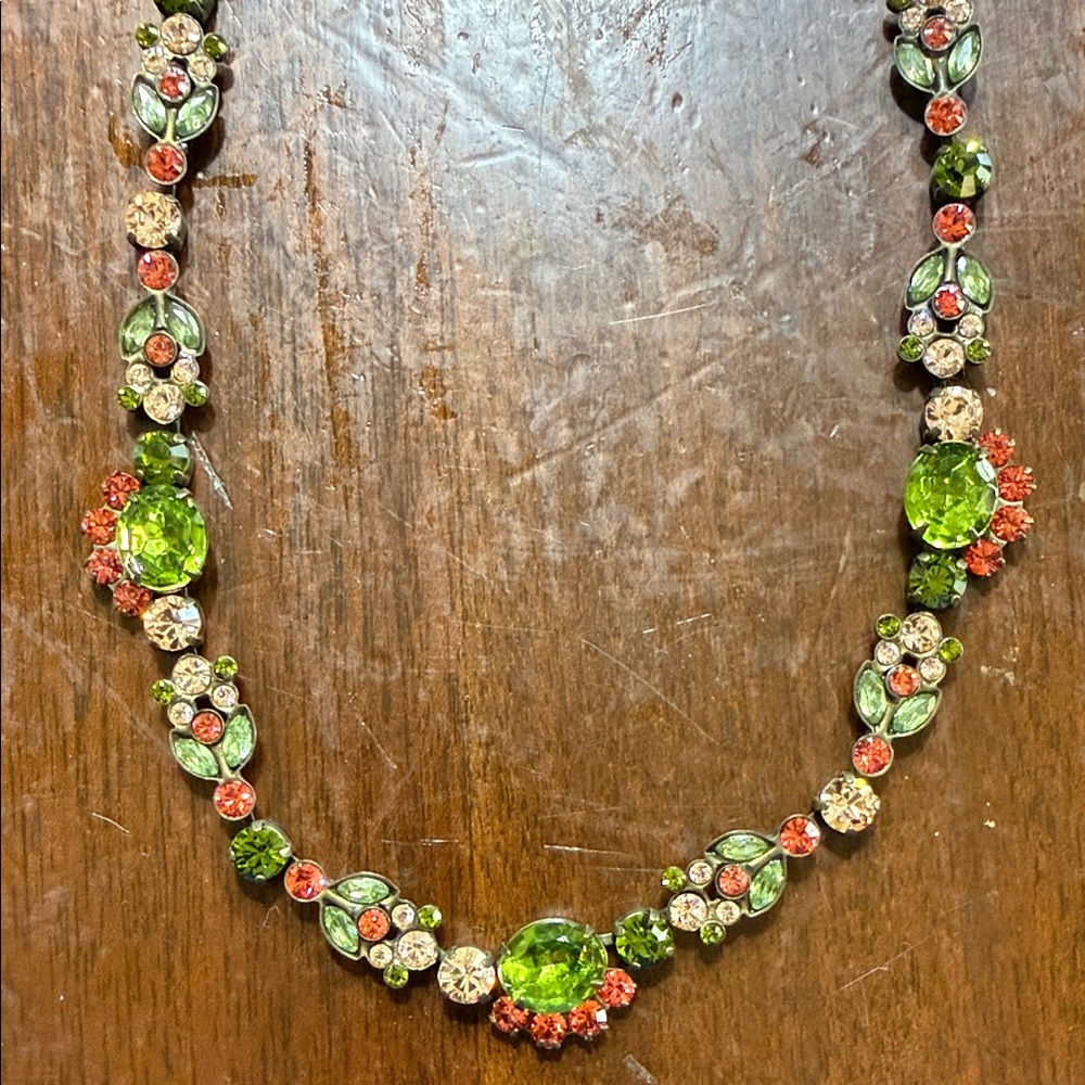 Elegant Green and Orange Floral Necklace